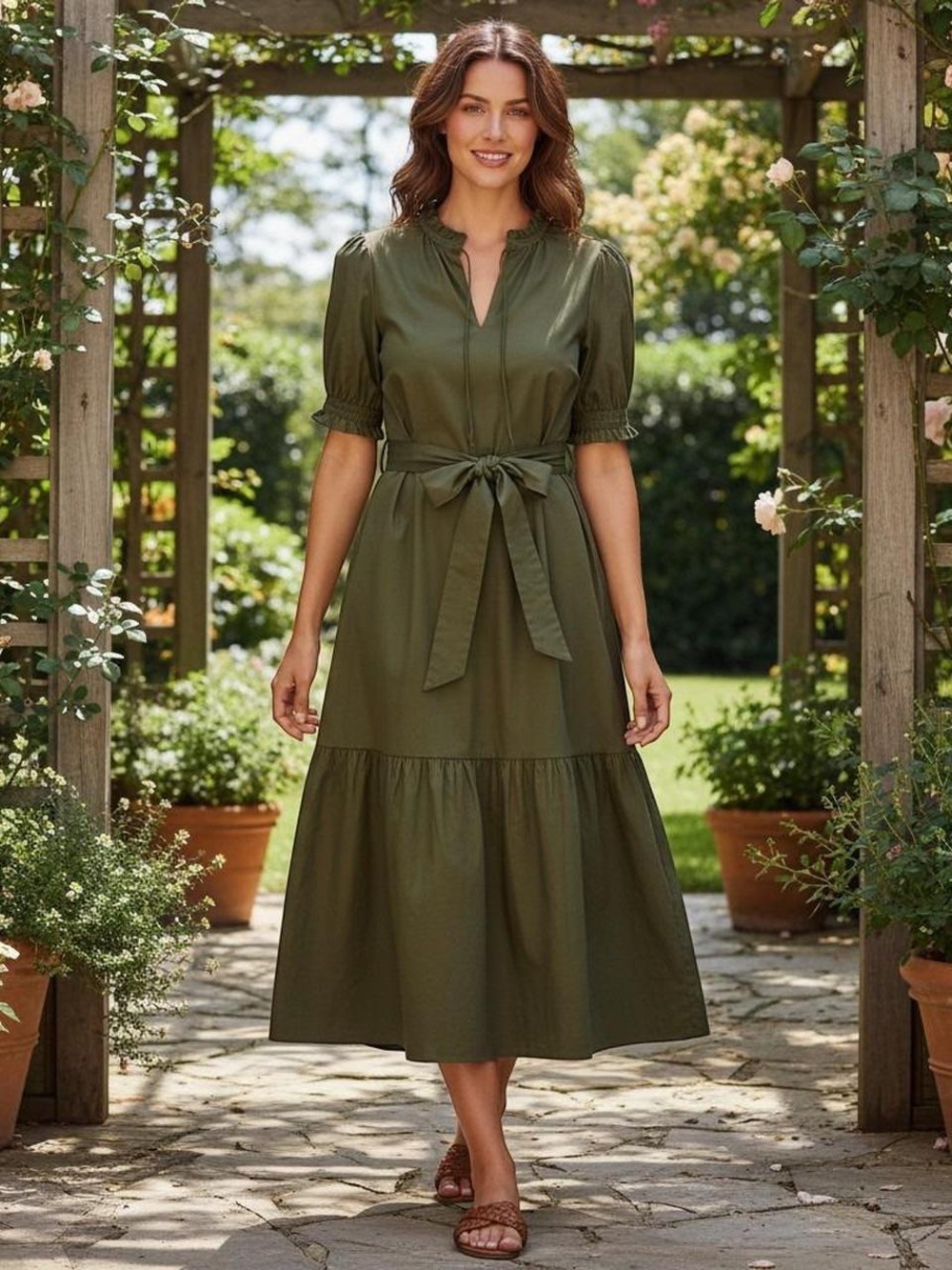 Free Assembly Tie-Waist Midi Dress